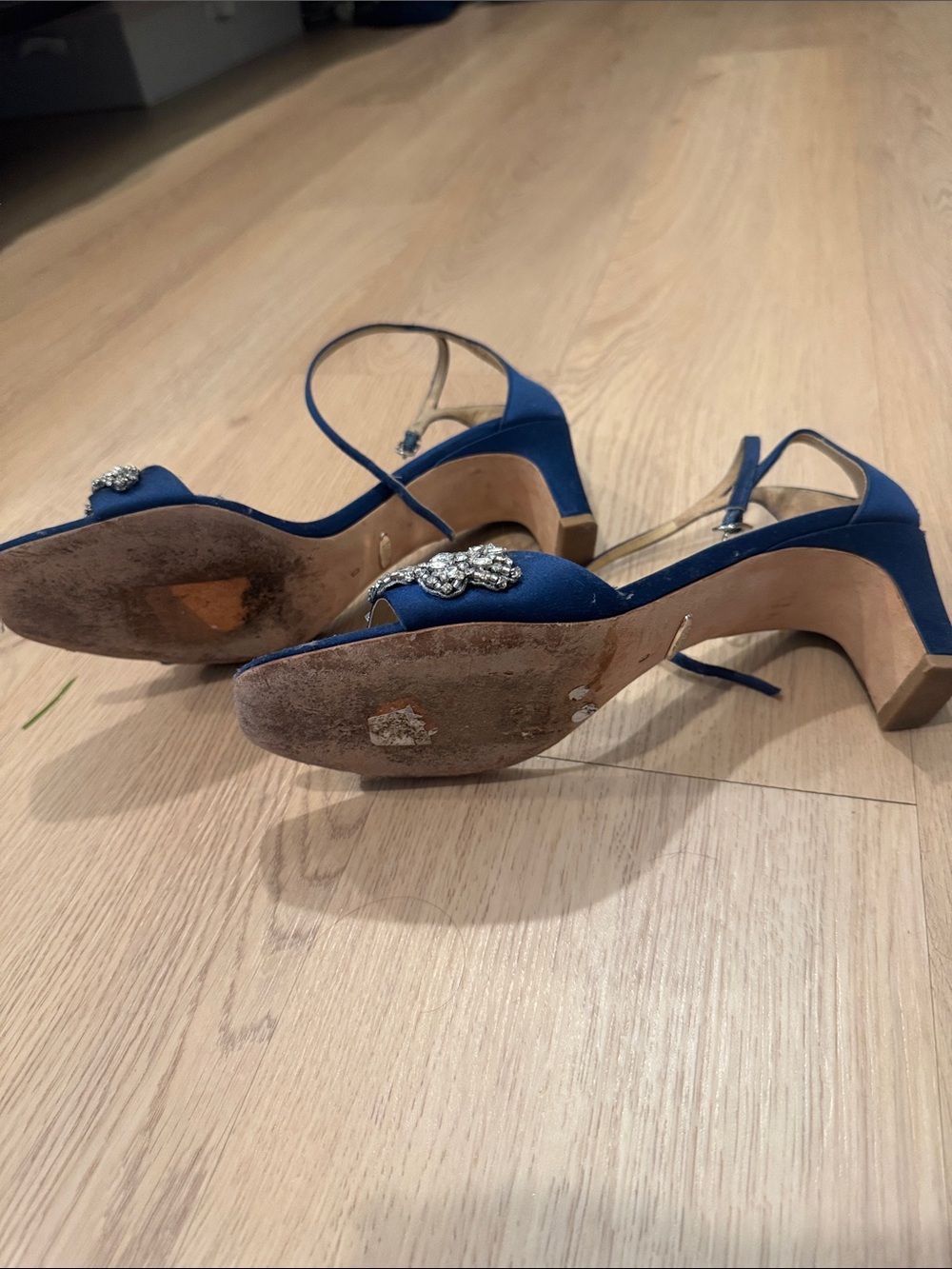Badgley Mischka Navy Crystal-Embellished Slingback Heels - Picture 3 of 7
